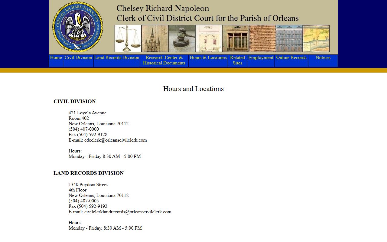 Orleans Parish civil clerk hours and locations