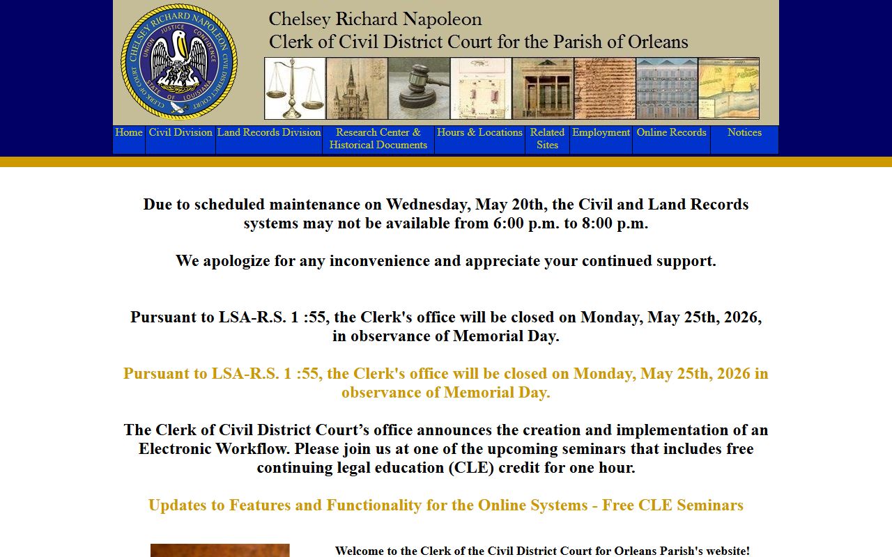 Orleans Parish Clerk of Civil District Court records homepage