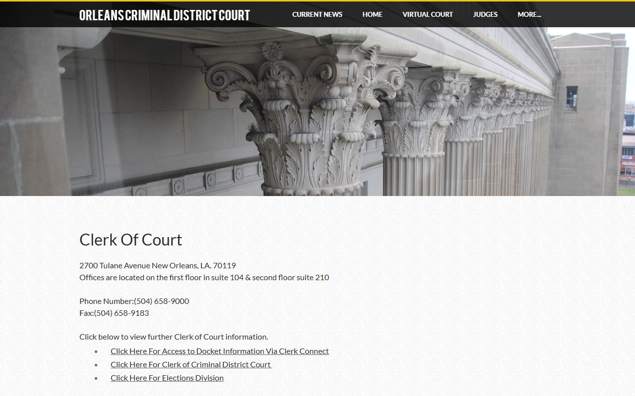 Orleans Parish Criminal District Court clerk court records page