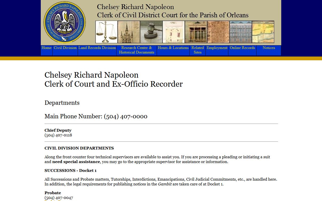 Orleans Parish Clerk of Court civil departments and contacts