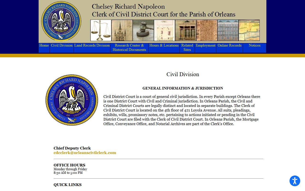 Orleans Parish Clerk of Court Civil Division overview