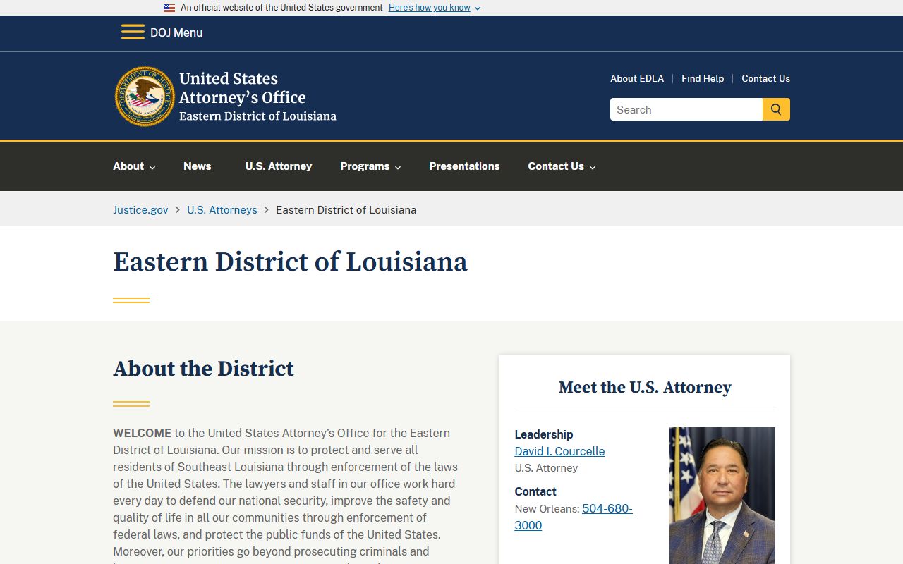 Orleans Parish court records U.S. Attorney Eastern District of Louisiana