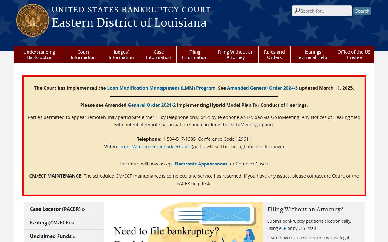 Orleans Parish Criminal District Court federal bankruptcy court