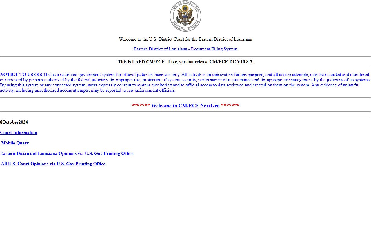Orleans Parish Criminal District Court federal CM/ECF docket access