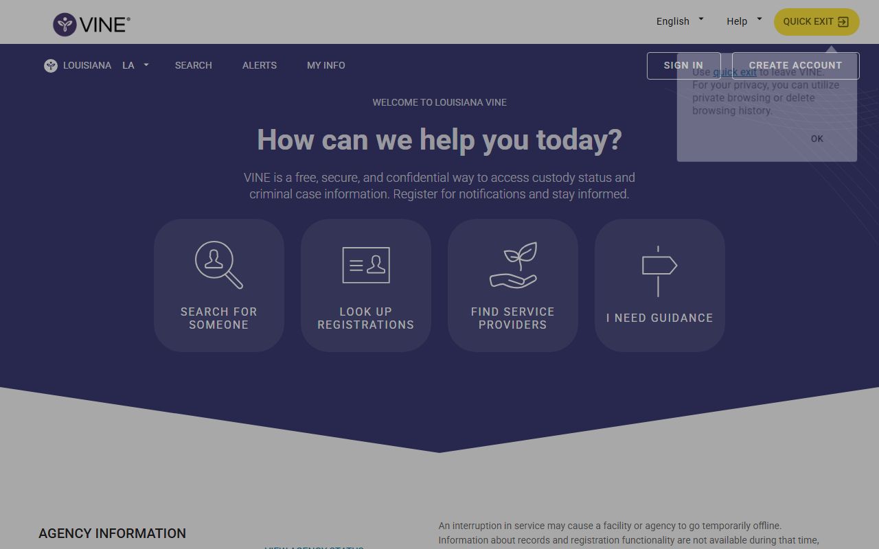 Orleans Parish released inmates VINELink Louisiana custody notification search