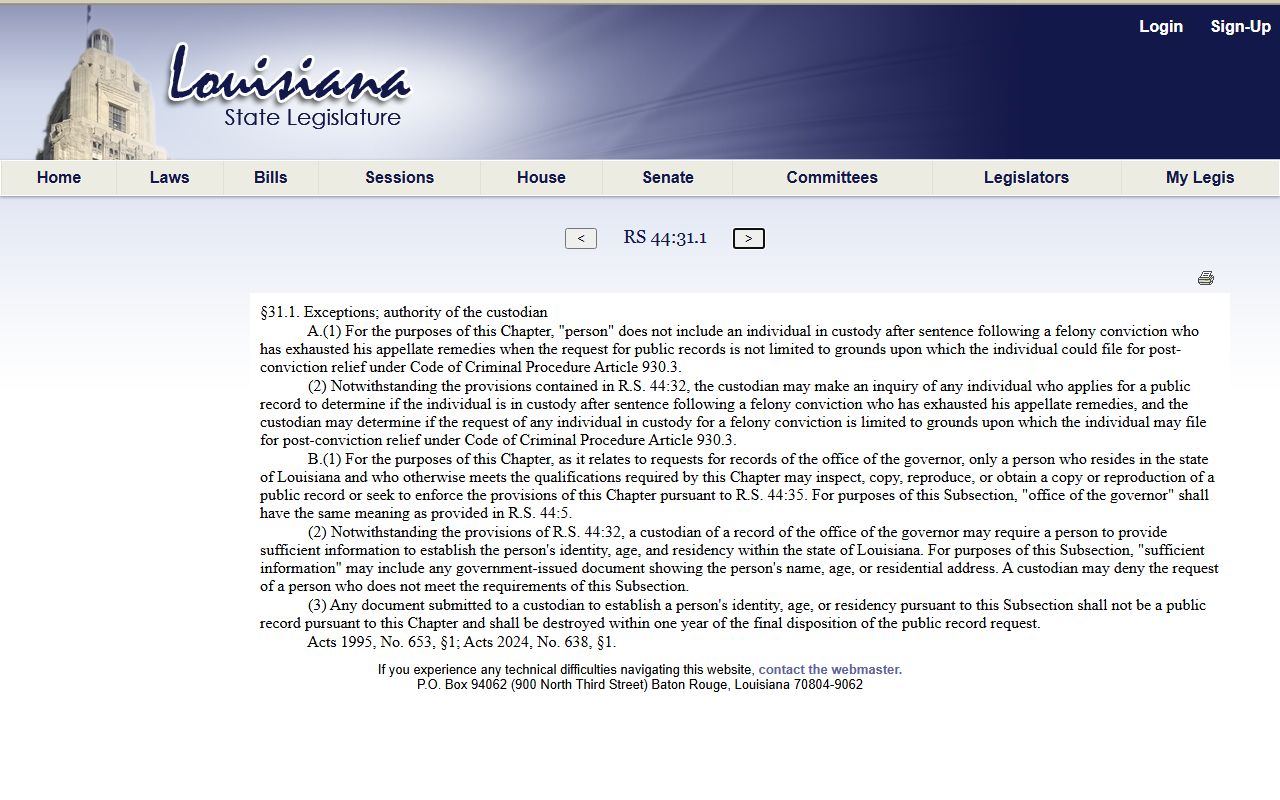 Orleans Parish public records custodian duties statute La. R.S. 44:32