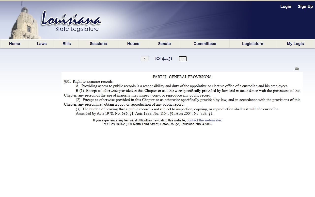 Orleans Parish public records right to examine statute La. R.S. 44:31