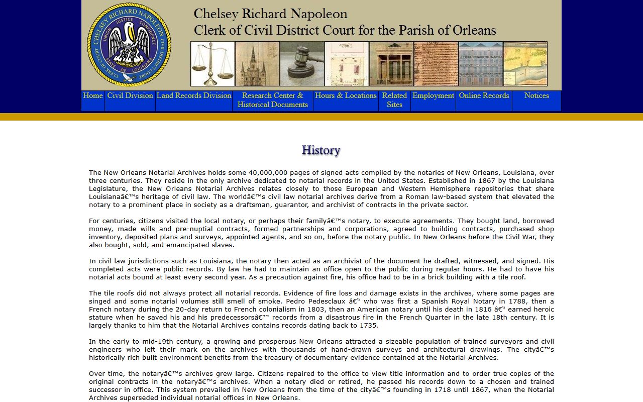 Orleans Parish Clerk of Court civil clerk history and archives