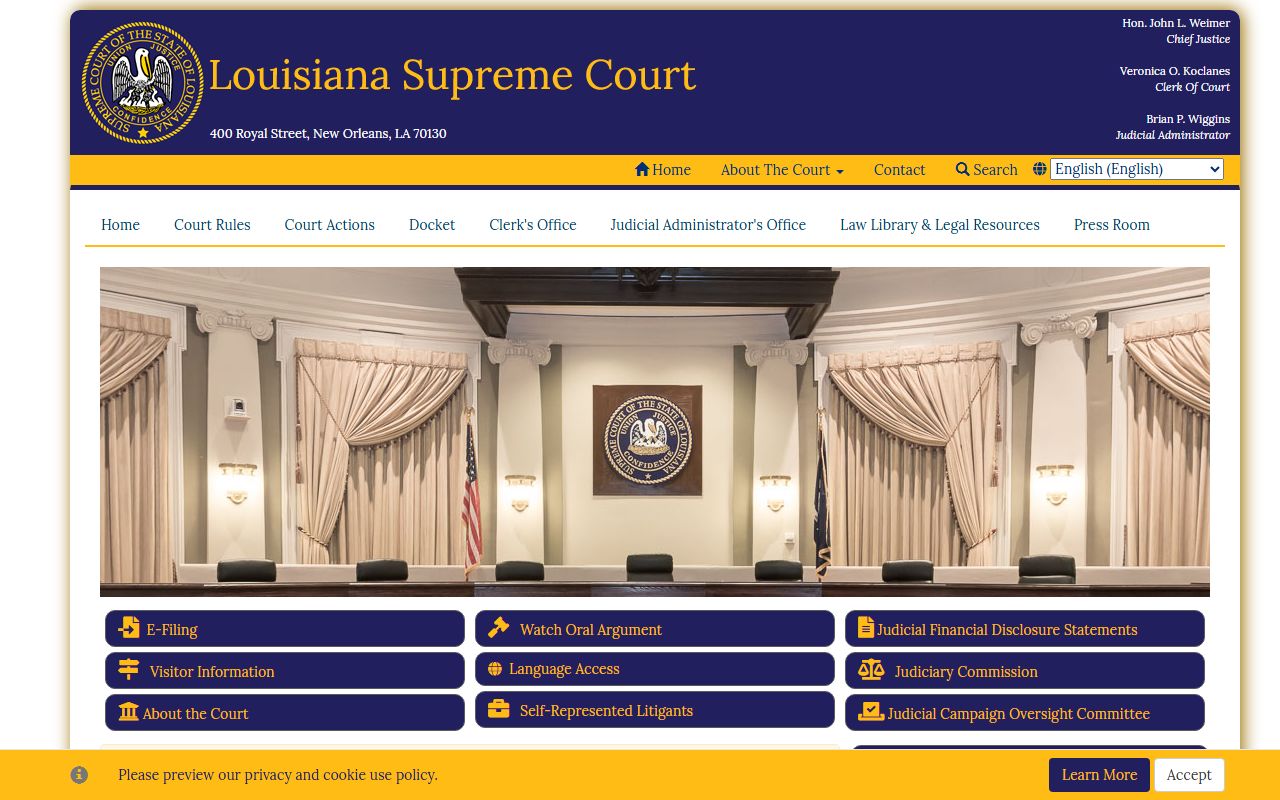 Orleans Parish district court Louisiana Supreme Court homepage